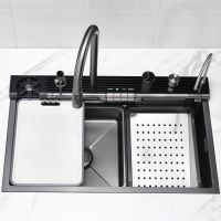 Модерна мултифункционална кухненска мивка с регулируем двоен водопад, снимка 4 - Мивки - 46110333