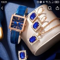Eлегантен комплект-дамски часовник с  кварцов механизъм аналогов ръчен от PU кожа и комплект бижута, снимка 2 - Бижутерийни комплекти - 45449704