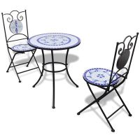 vidaXL Бистро комплект, 3 части, керамични плочки в синьо и бяло（SKU:271771, снимка 1 - Градински мебели, декорация  - 45484496
