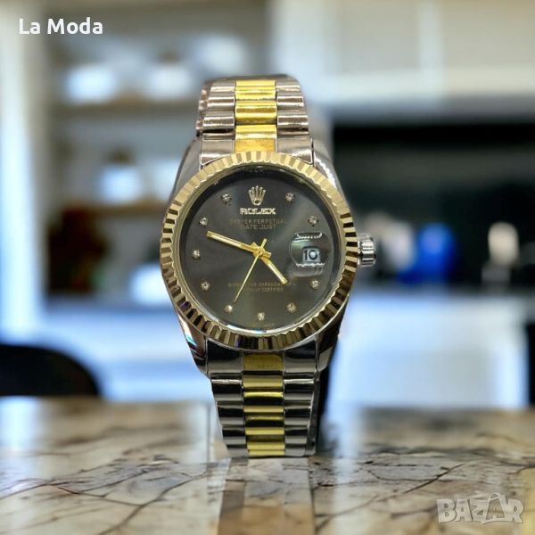 Часовник Rolex Datejust черен циферблат златно/сива каишла реплика, снимка 1