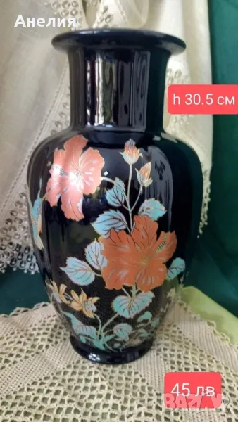 Ваза кобалт с хибискус и колибри, снимка 1