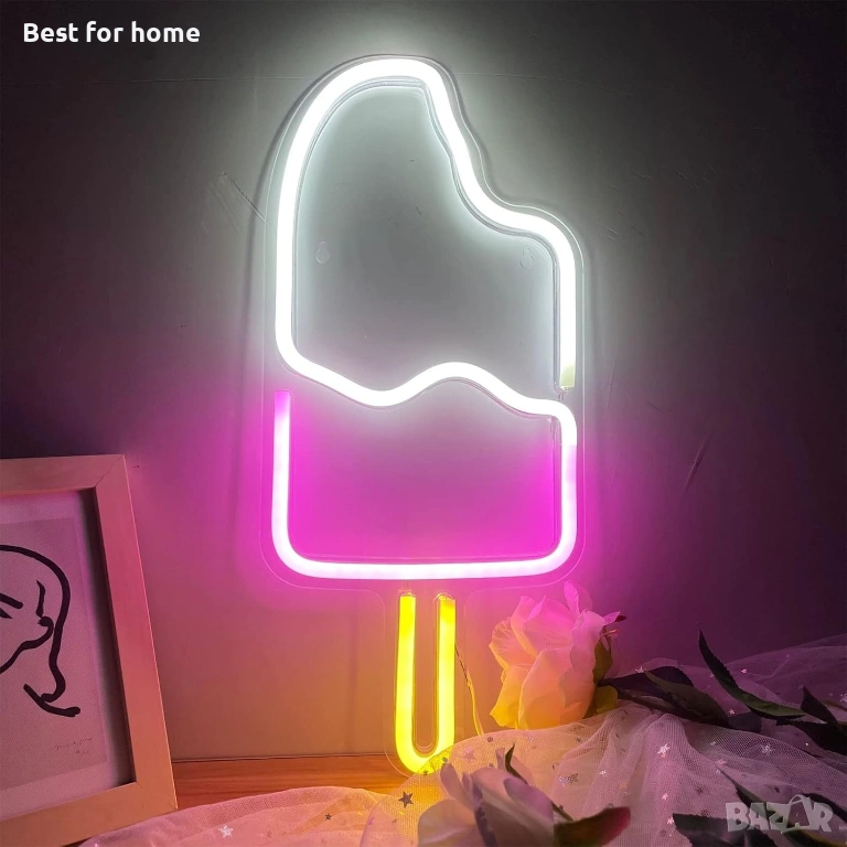 LED Неонов надпис "Сладолед" (Popsicle) – Акрилна декорация за стена, USB захранване, снимка 1