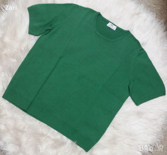 СТРАХОТНА зелена блуза от фино еластично плетиво , снимка 1