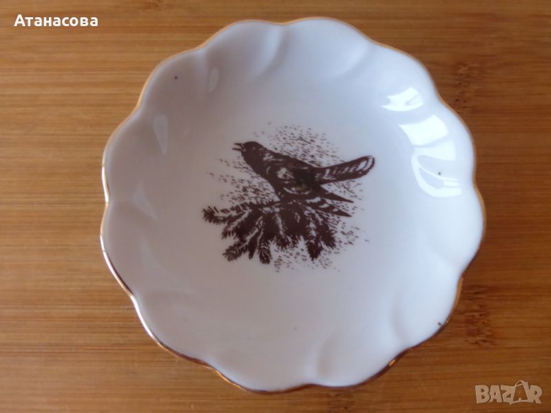 Порцеланова чинийка купичка за сладко с птица 1984 г чиния, снимка 1