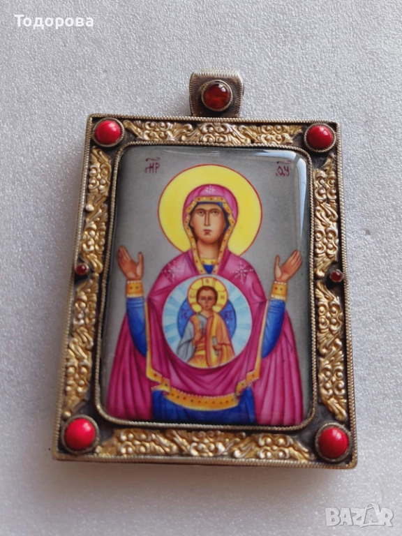 Руска сребърна емайлова икона(панагия) сребро 84, снимка 1