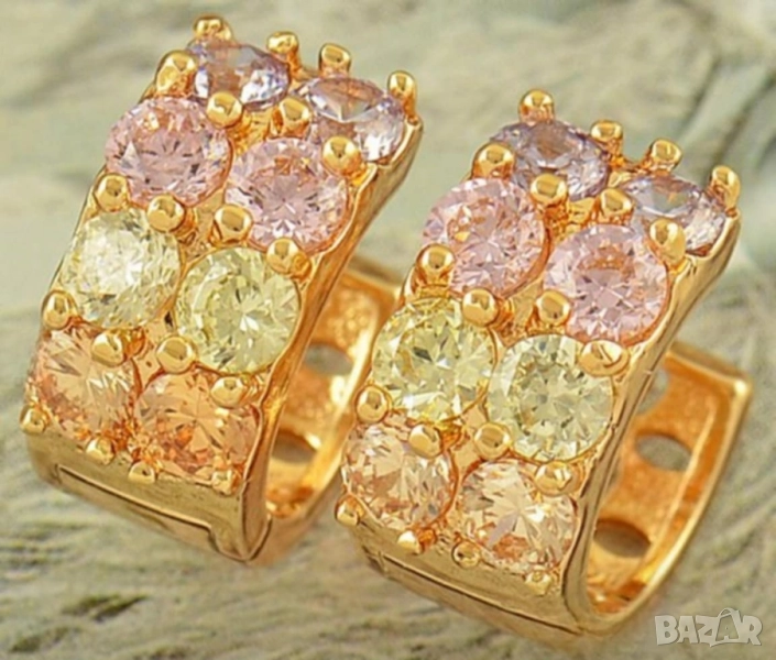 Красиви обеци от 9к попълнено злато с разноцветни цирконии 15 лв., снимка 1