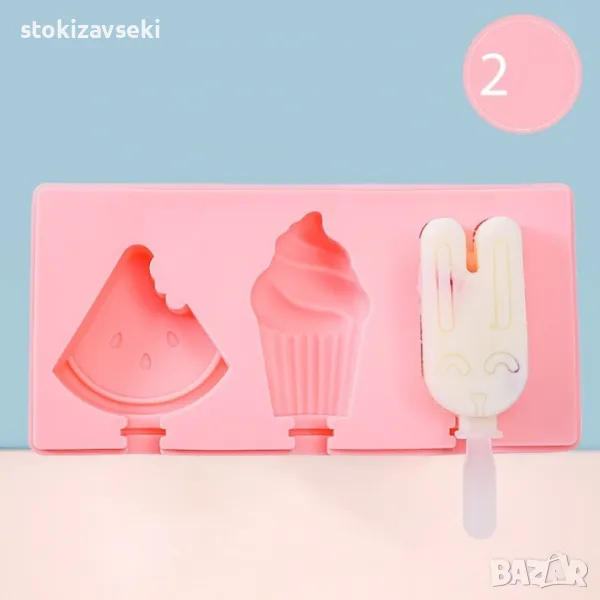 Силиконова форма за сладолед за многократна употреба с пластмасови дръжки , снимка 1