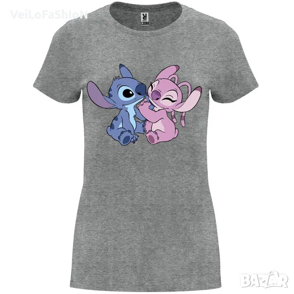 Нова дамска тениска със Стич (Stitch & Angel) в сив цвят, снимка 1