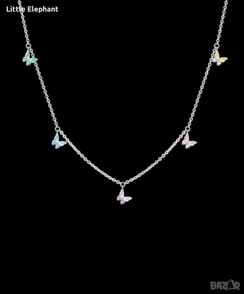 Pre order 🦋 Нежно колие с цветни пеперуди – Сребърен финиш/ново, снимка 1