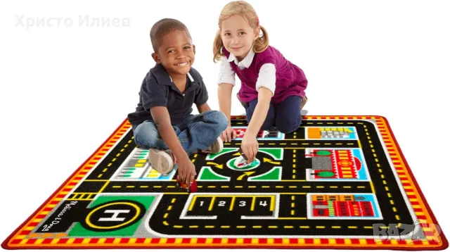 Детско килимче Melissa and Doug с дървени превозни средства, снимка 3 - Други - 49986499