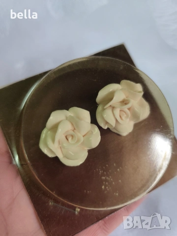 Ретро порцеланови обеци на клипс Рози- Видинска порцеланова фабрика Бонония, снимка 3 - Антикварни и старинни предмети - 53654098
