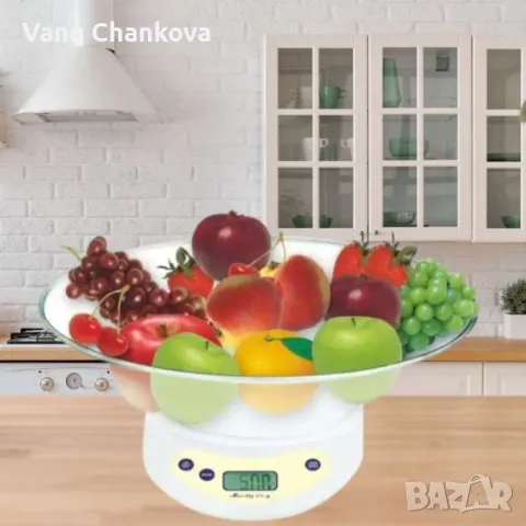 Дигитална кухненска везна, 5кг., купа, батерия, LCD екран, Бял, снимка 2 - Други - 48431355