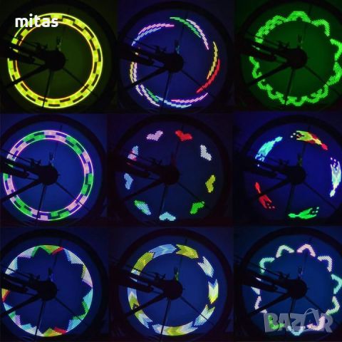 Осветление за спици на велосипед, 7 LED, 12 шарки, Сензор за движение, снимка 11 - Аксесоари за велосипеди - 45763946