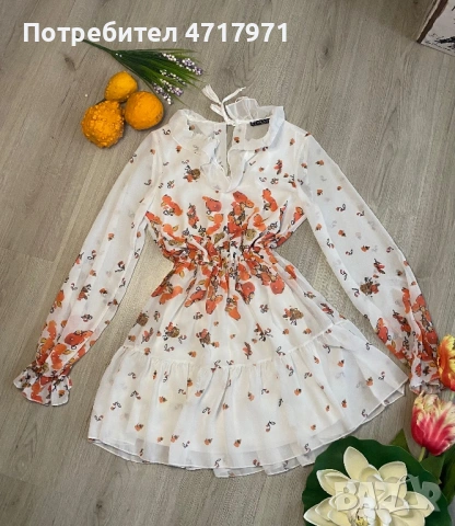 Елегантна рокля с цветя, с леко отворено деколте на гърба., снимка 2 - Рокли - 53300746