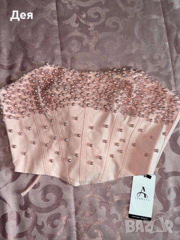 Розов топ с перли, снимка 2 - Корсети, бюстиета, топове - 54168652