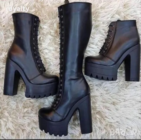 Боти на ток - черна кожа с черно ходило, снимка 2 - Дамски боти - 49893993