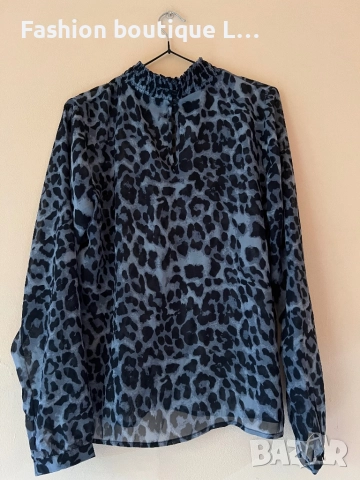 Тигрова ефирна блуза тип поло в тъмно сив цвят 🩶, снимка 5 - Блузи с дълъг ръкав и пуловери - 52166596