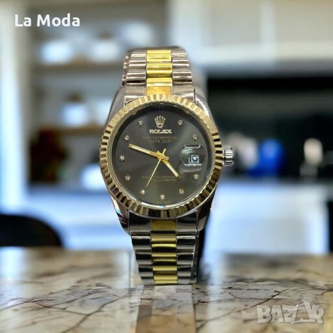 Часовник Rolex Datejust черен циферблат златно/сива каишла реплика, снимка 1 - Дамски - 46198417