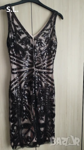 Официална черна къса рокля с пайети, снимка 3 - Рокли - 50606582