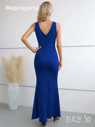 Дълга елегантна вечерна рокля в синьо, снимка 3 - Рокли - 45076380