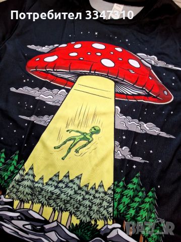 Черна Лятна Мъжка Тениска Къс Ръкав с Арт Принт UFO Летяща Гъбена Чиния , снимка 4 - Тениски - 46407584
