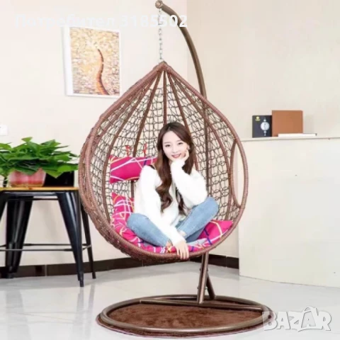 Градинска люлка от PVC ратан с метална конструкция, снимка 3 - Градински мебели, декорация  - 50813632