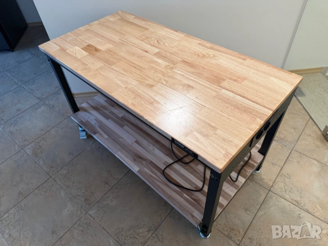 Работна маса, Vevor, дърво, 900 кг, правоъгълна, с колела, 121x60 см, кафява и допълнителен плот USB, снимка 4 - Други стоки за дома - 54129273