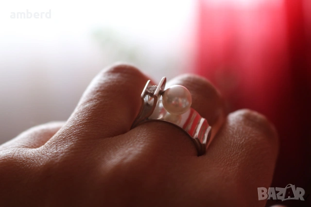 Стилен и елегантен сребърен пръстен с перла - модел R017А, снимка 7 - Пръстени - 53461953