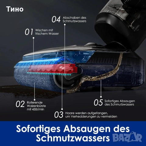 Tineco Floor ONE S7 Stretch Ултра мокро-сухо прахосмукачка, 180°, снимка 7 - Прахосмукачки - 53887414