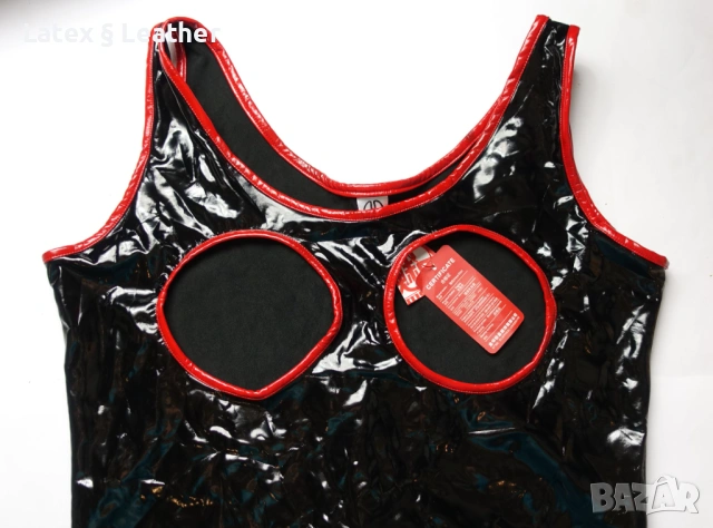 L/XL ново с етикет черно лачено боди с отвори на бюста и отварящо се дъно, снимка 2 - Бельо - 54296932