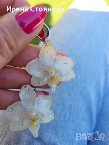 Ръчно изработени обеци с цвят на орхидея, запечатани в епоксидна смола , снимка 8 - Обеци - 54242202