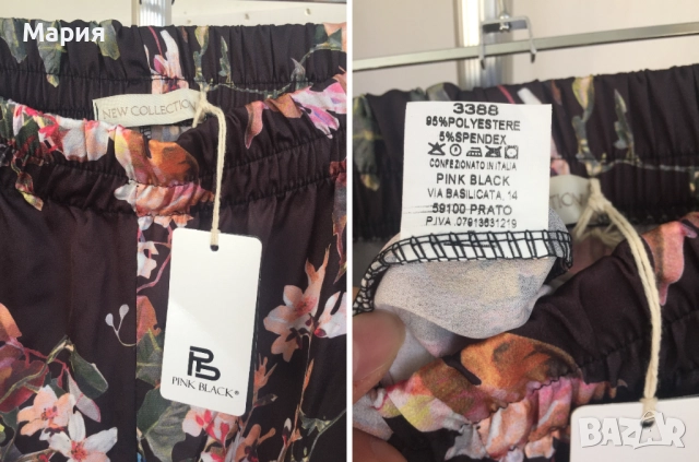 С размер Нов Италиански Дамски Летен Панталон New Collection Pink Широк Флорален Черен Цветен Шарен, снимка 3 - Панталони - 51823643