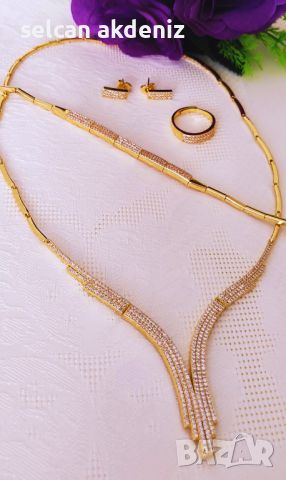 сватбен комплект със златно покритие от циркон, снимка 4 - Сватбени аксесоари - 45561008