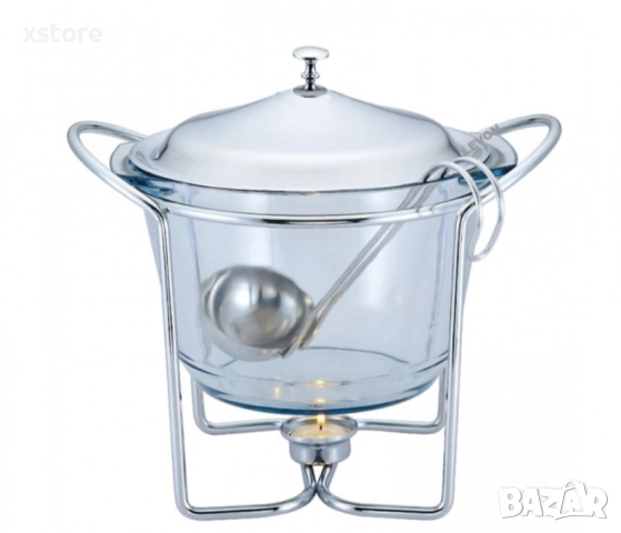 Съд за затопляне Bohmann, 4л., за супа, Стоманен капак, Стъкло, Инокс