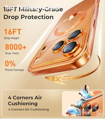 Нов MagSafe калъф за iPhone 17 Pro Max със защита за камера – оранжев кейс, снимка 6 - Калъфи, кейсове - 52133510