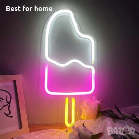 LED Неонов надпис "Сладолед" (Popsicle) – Акрилна декорация за стена, USB захранване