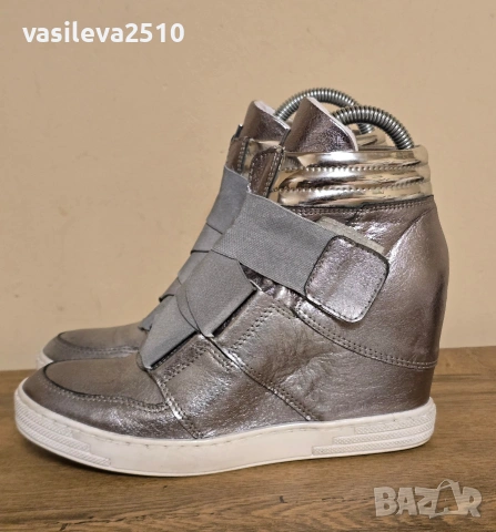 Eva Minge оригинални дамски сребристи кецове на платформа от естествена кожа , снимка 7 - Кецове - 53892776