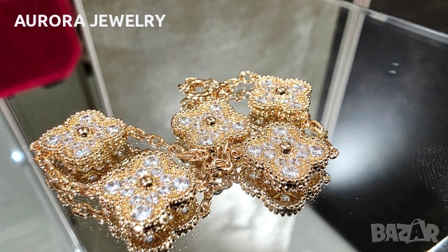 Van Cleef & Arpels VCA 5 Motifs Rose Gold Diamonds Vintage Alhambra Дамска Гривна, снимка 3 - Гривни - 54164055