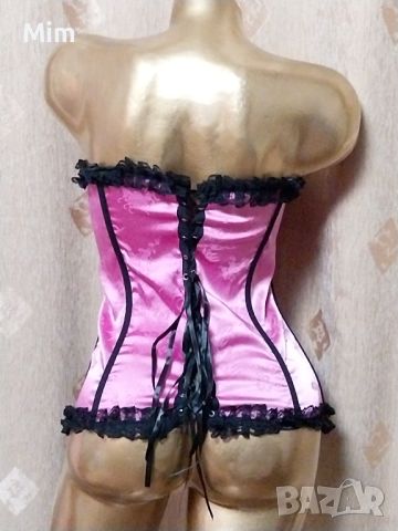 XL Сатенен розов корсет с черна дантела , снимка 4 - Корсети, бюстиета, топове - 45199532