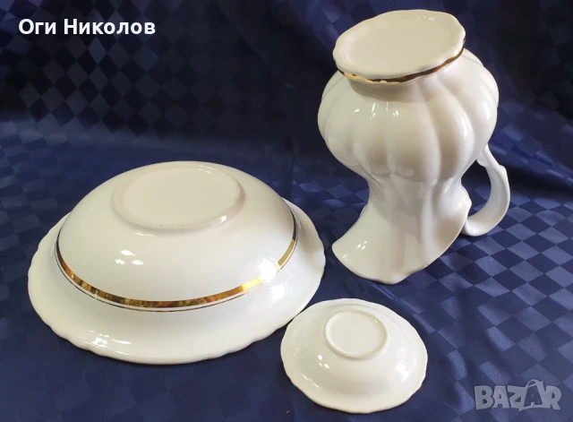 Старинен санитарен порцеланов комплектт - кана, леген и сапунерка, снимка 5 - Антикварни и старинни предмети - 50593603