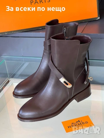 Hermes Дамски Кафеви Боти Хермес Код E1234, снимка 4 - Дамски боти - 53754807