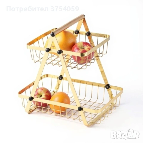 Двуетажна метална поставка за плодове Cheffinger – златист дизайн, компактна и стабилна, снимка 5 - Декорация за дома - 53174135