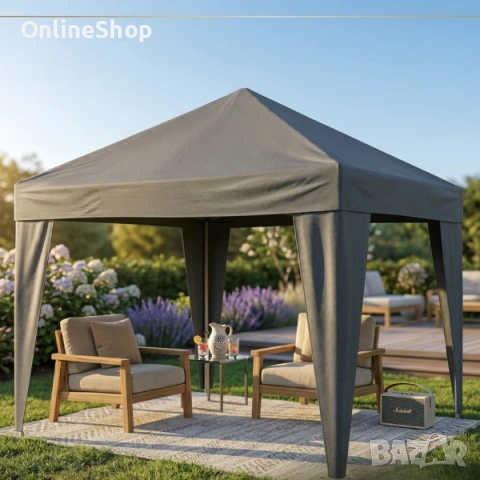 Къмпинг шатра MalTec, 3x3м, сива, стоманена конструкция, водоустойчив, снимка 9 - Градински мебели, декорация  - 54093727