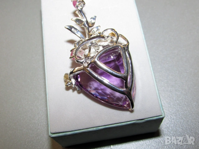 925 сребърно колие с аметист 48 карата, снимка 5 - Колиета, медальони, синджири - 53512719