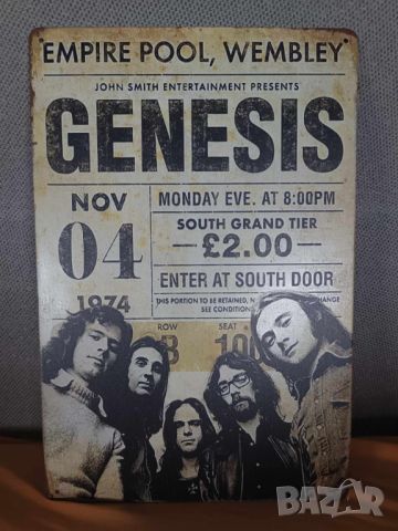 Genesis 4 NOV 1974,Empire Pool,Wembley-метална табела (плакет), снимка 2 - Китари - 45758924