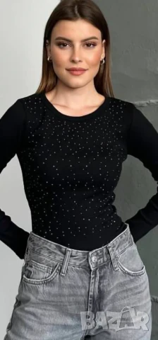 дамска блуза с камъчета , снимка 2 - Блузи с дълъг ръкав и пуловери - 50452350