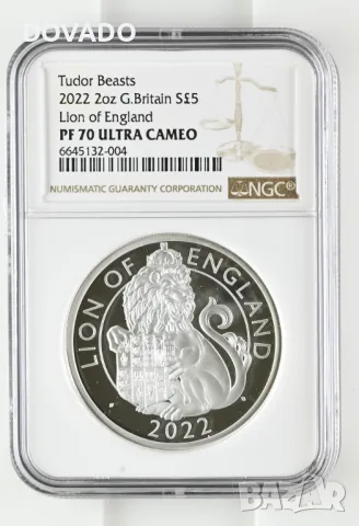 2022 Lion of England - 2oz £5 - NGC PF70 - Сребърна Монета от Серията "Tudor Beasts", снимка 1 - Нумизматика и бонистика - 47121125