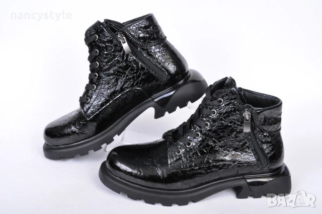 NEW! Ниски дамски боти - Намачкан лак