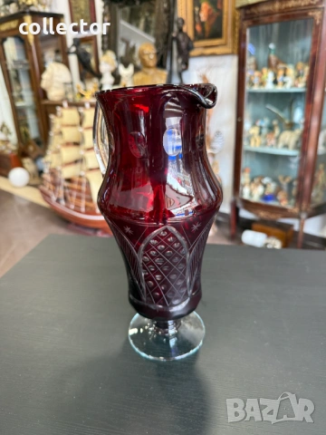 Кристална рубинена кана бохемско стъкло / Бохемия. №7881, снимка 4 - Антикварни и старинни предмети - 53498197