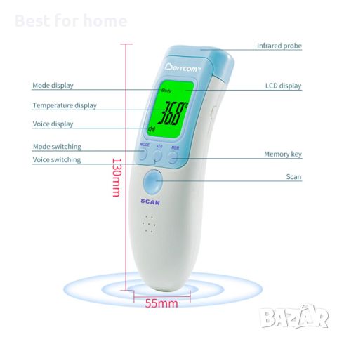 Термометър Berrcom, безконтактен инфрачервен, JXB-183, снимка 7 - Медицинска апаратура - 45912023